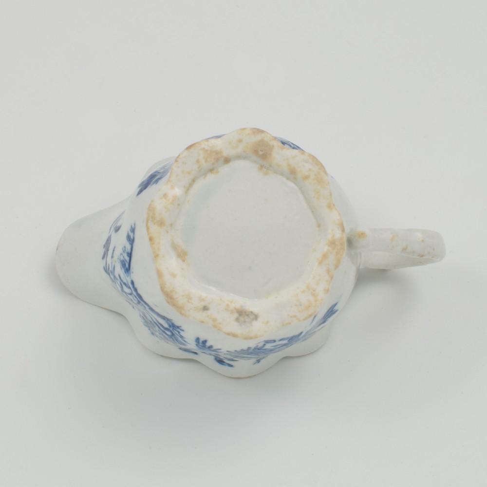 Caughley Porcelain Blue & White Fence Low Chelsea Ewer Cream Boat c.1780 View XII