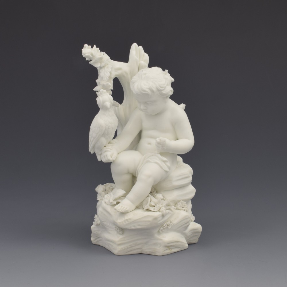 Derby Porcelain Biscuit Figure Cupid With Falcon No. 213 c.1770 Bisque Putto