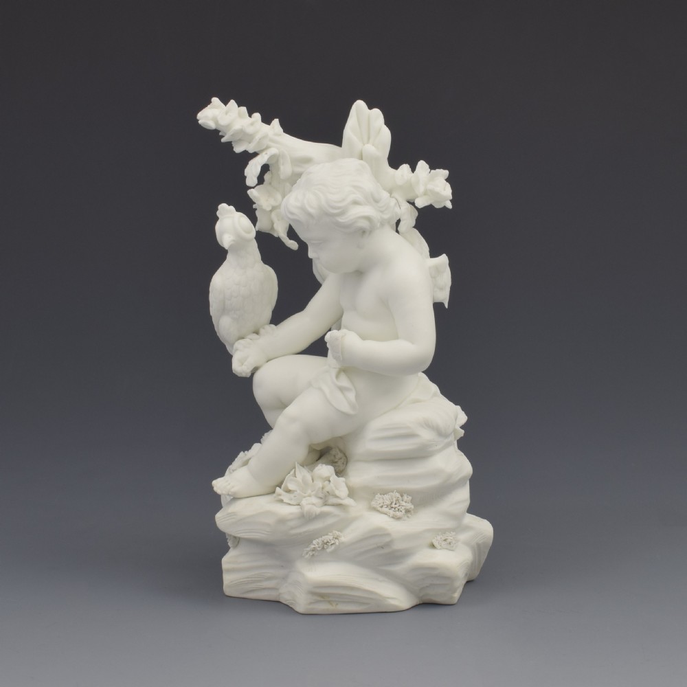 Derby Porcelain Biscuit Figure Cupid With Falcon No. 213 c.1770 Bisque Putto View II