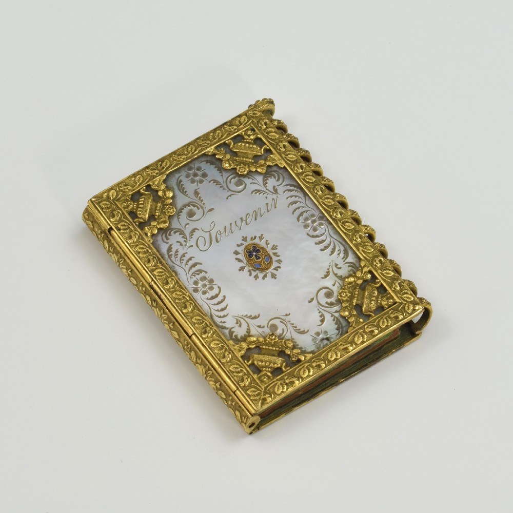 Stunning French Palais Royal Ormolu & Mother Of Pearl Notebook / Aide Memoire c.1820 View II