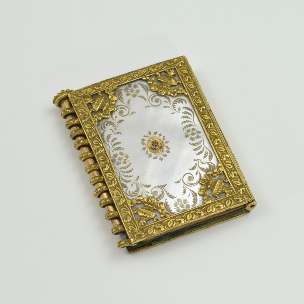 Stunning French Palais Royal Ormolu & Mother Of Pearl Notebook / Aide Memoire c.1820 View IX