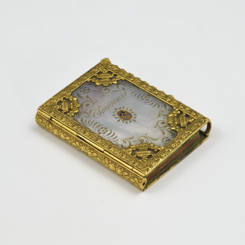 Stunning French Palais Royal Ormolu & Mother Of Pearl Notebook / Aide Memoire c.1820 View X