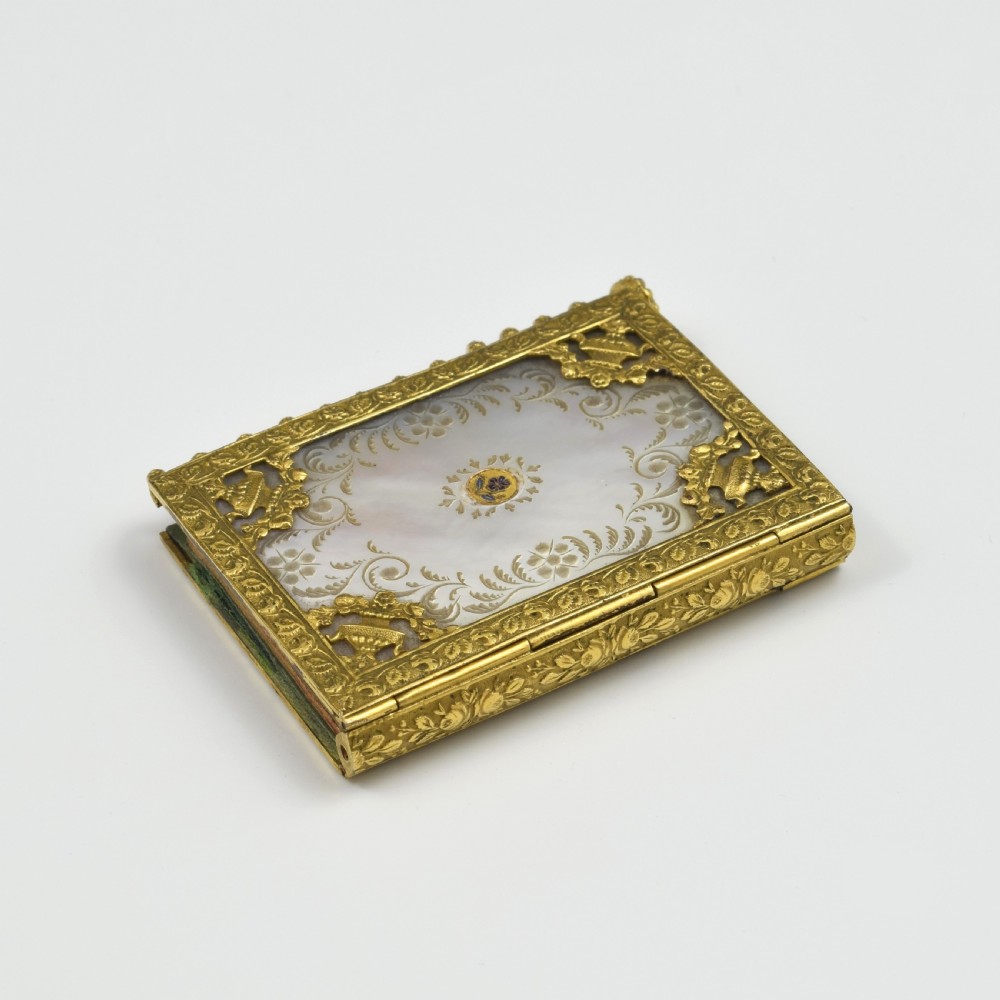Stunning French Palais Royal Ormolu & Mother Of Pearl Notebook / Aide Memoire c.1820 View XI