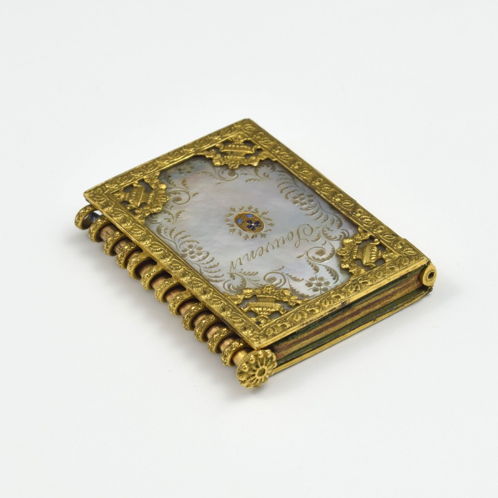 Stunning French Palais Royal Ormolu & Mother Of Pearl Notebook / Aide Memoire c.1820 View XII