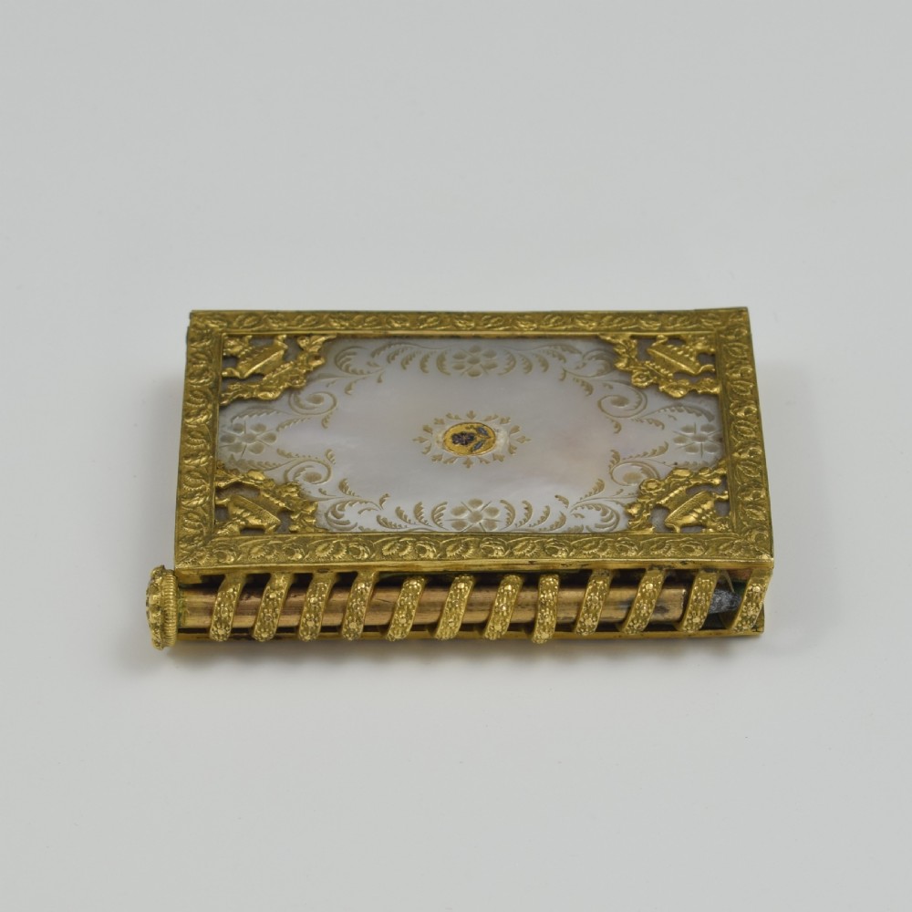 Stunning French Palais Royal Ormolu & Mother Of Pearl Notebook / Aide Memoire c.1820 View XIII