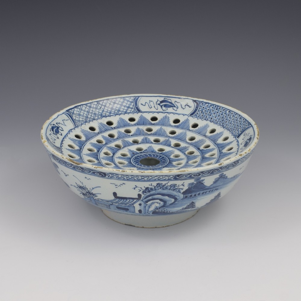 Rare English Delft Chinoiserie Colander Bowl c.1760