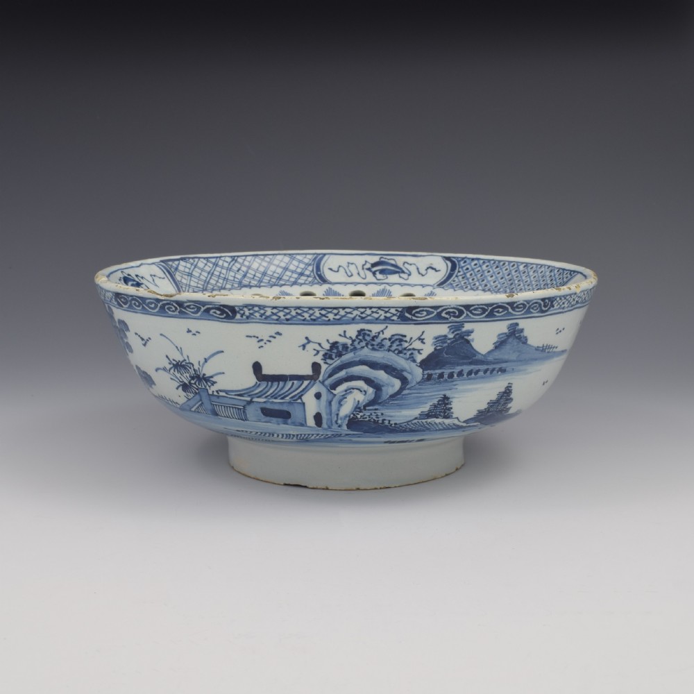 Rare English Delft Chinoiserie Colander Bowl c.1760 View II