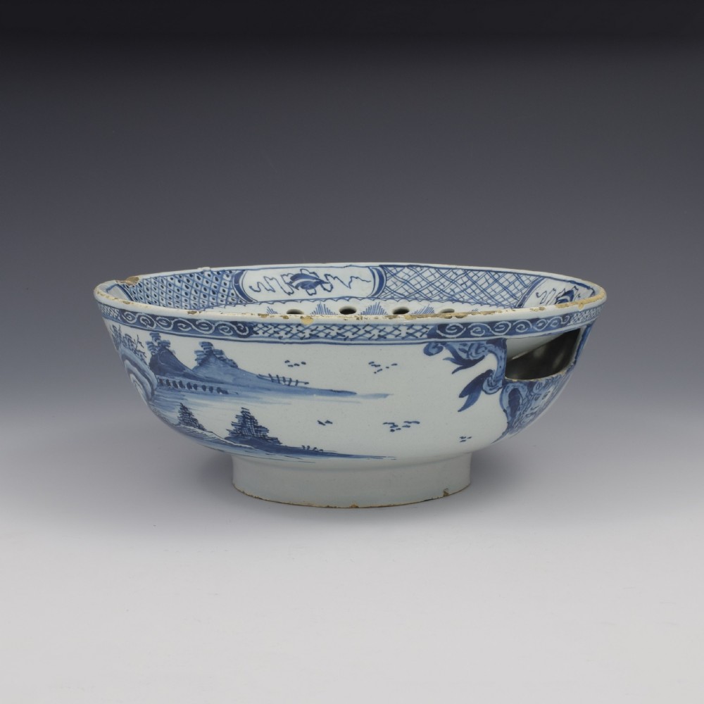 Rare English Delft Chinoiserie Colander Bowl c.1760 View III