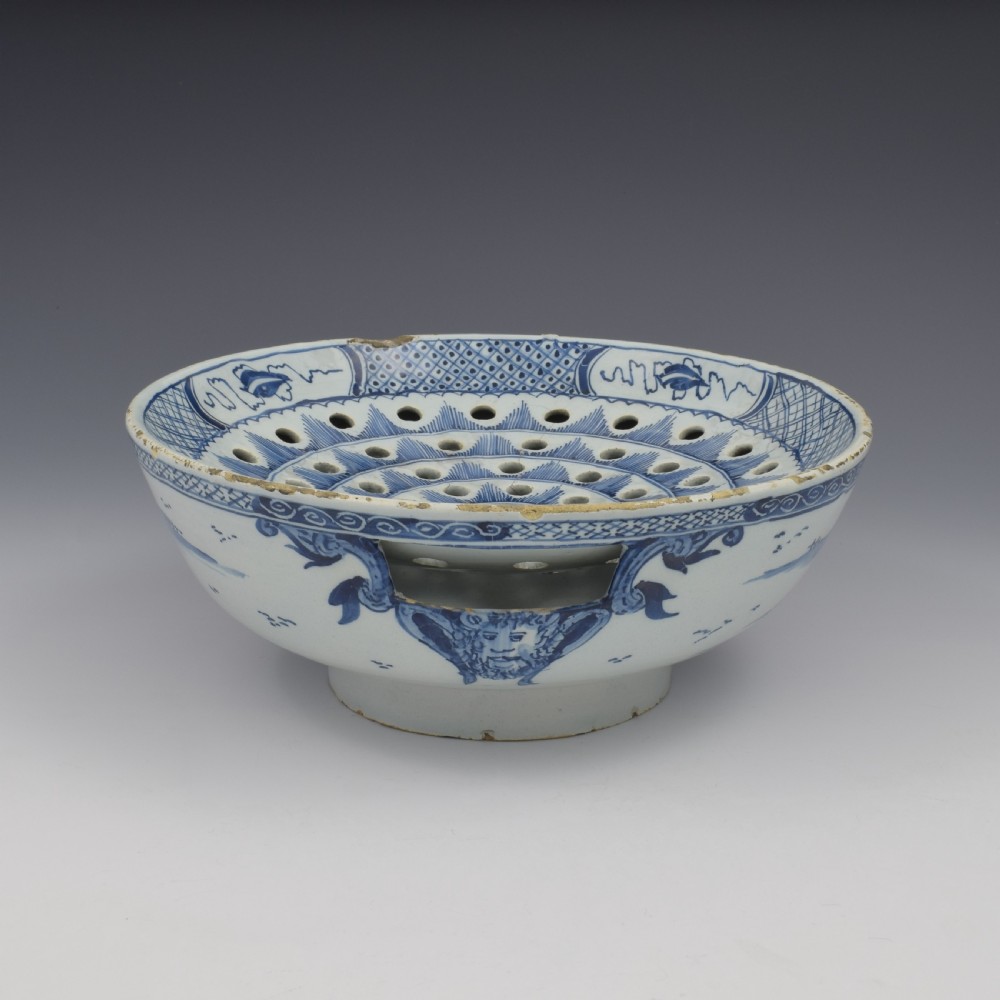 Rare English Delft Chinoiserie Colander Bowl c.1760 View V