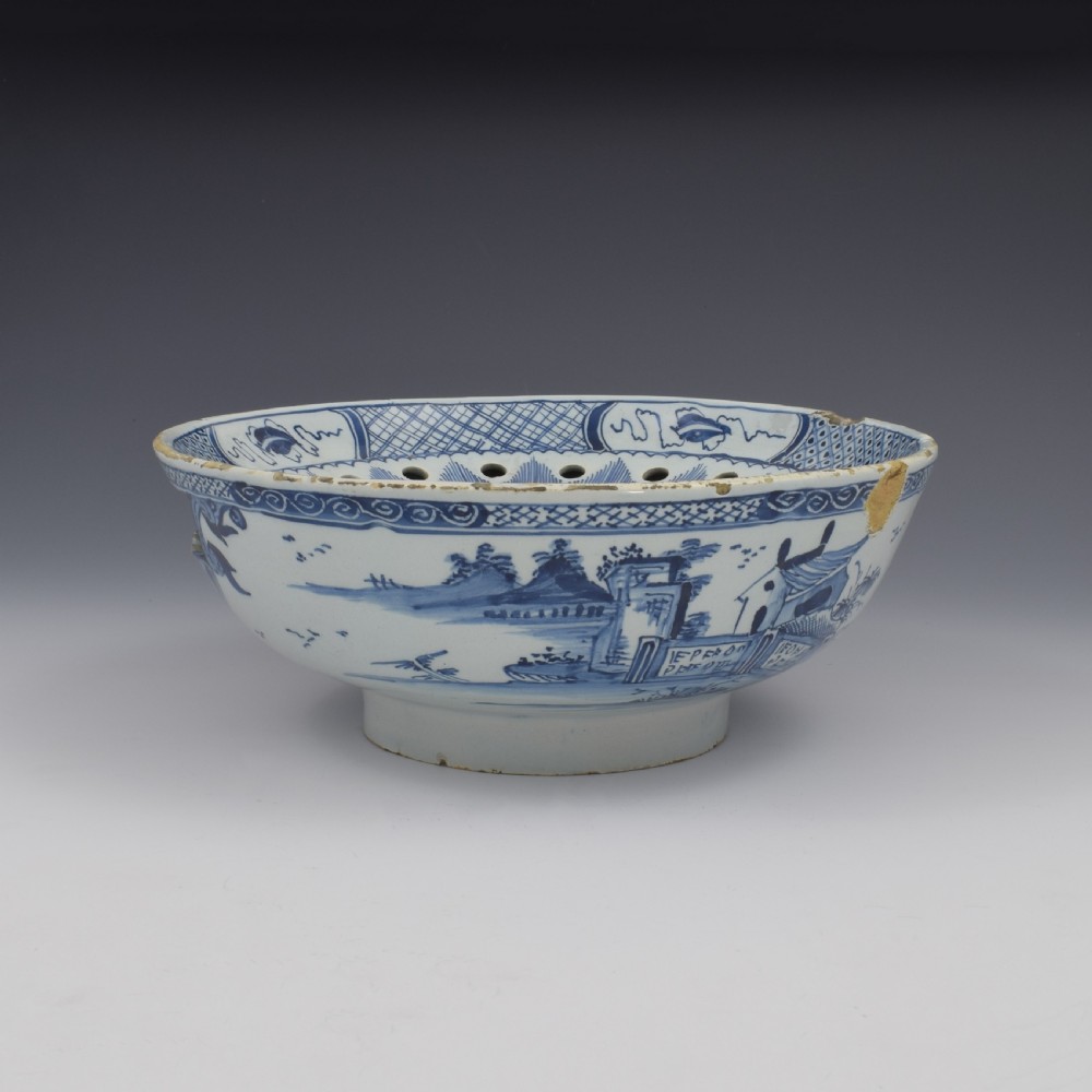 Rare English Delft Chinoiserie Colander Bowl c.1760 View VI
