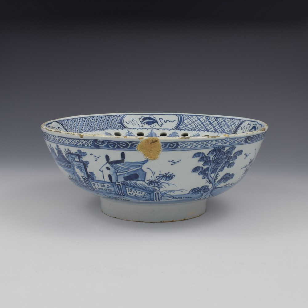 Rare English Delft Chinoiserie Colander Bowl c.1760 View VII