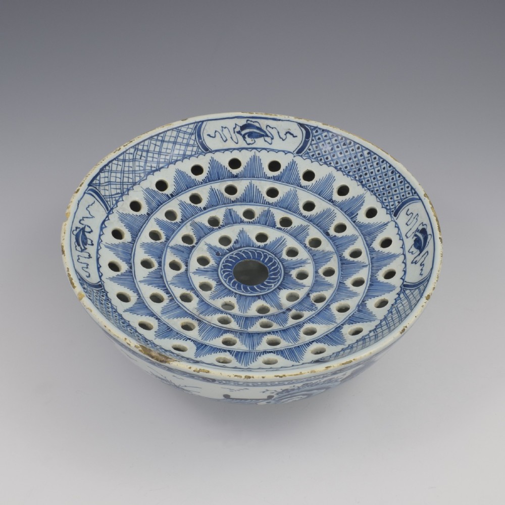 Rare English Delft Chinoiserie Colander Bowl c.1760 View VIII