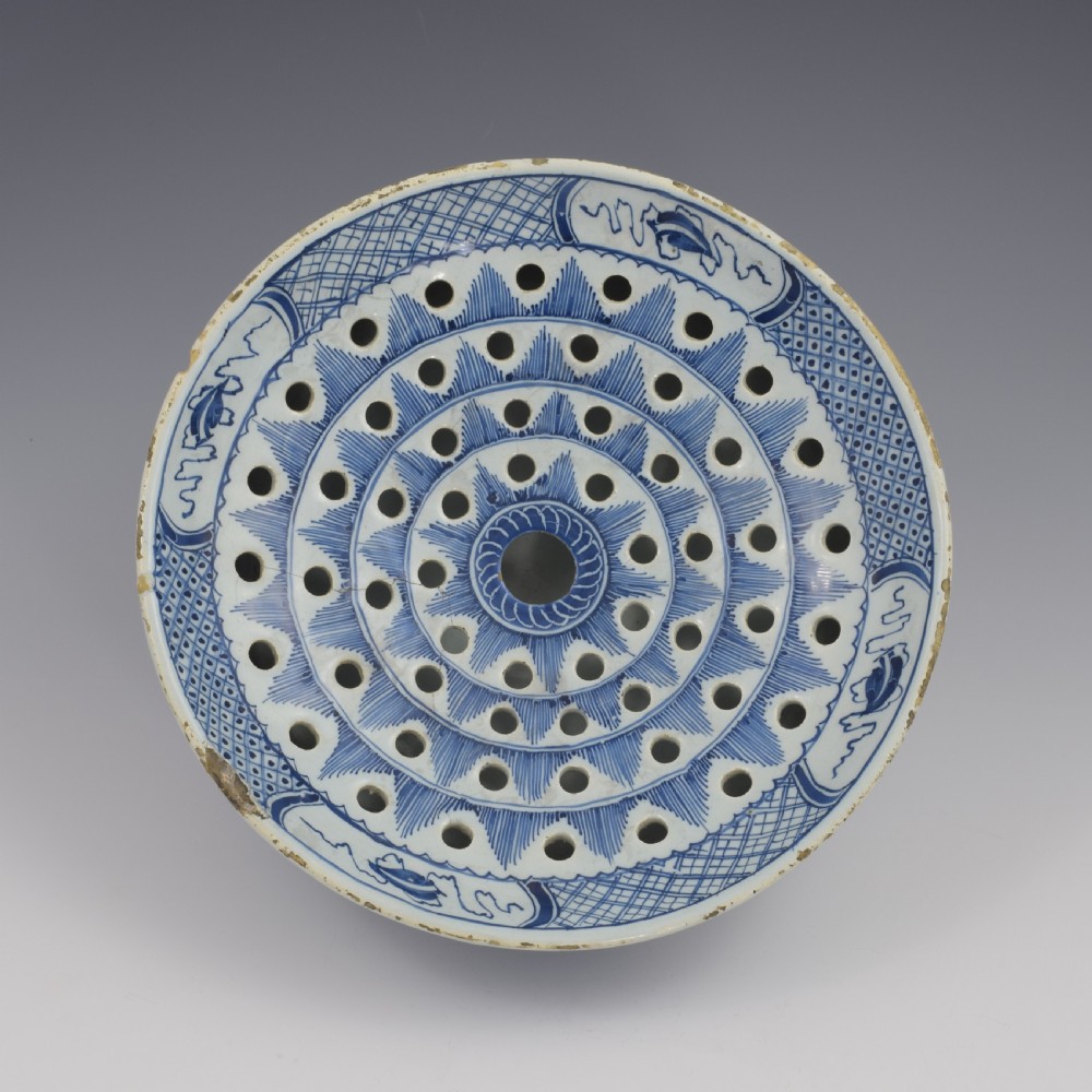 Rare English Delft Chinoiserie Colander Bowl c.1760 View IX