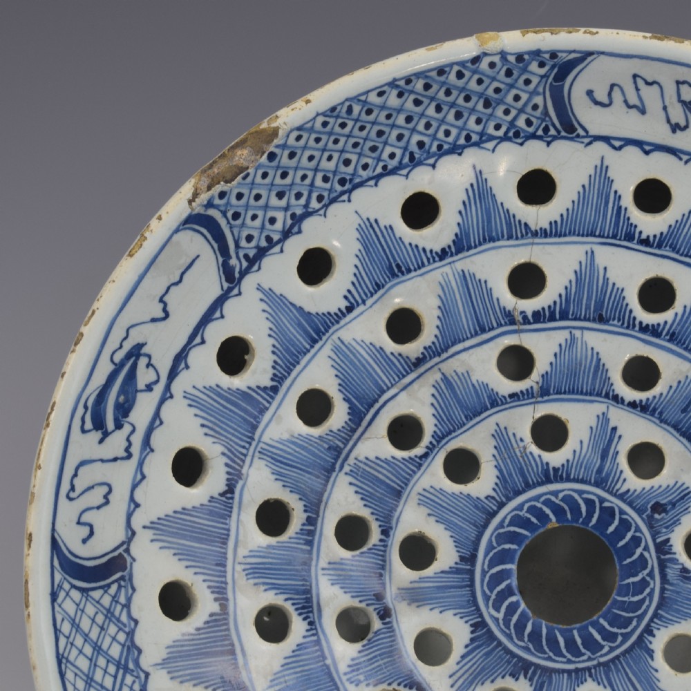 Rare English Delft Chinoiserie Colander Bowl c.1760 View XI