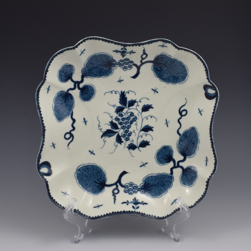 Rare Large First Period Worcester Porcelain Rubber Tree Plant Square Dessert Dish c.1775