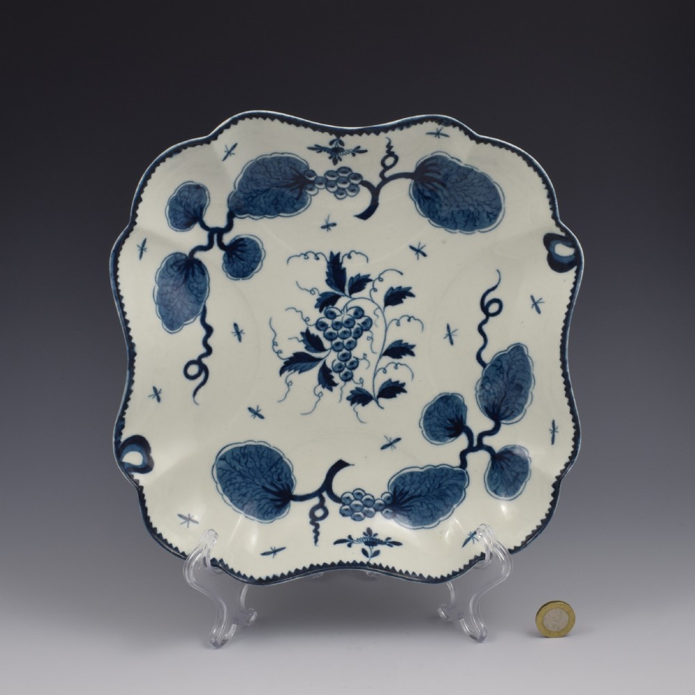 Rare Large First Period Worcester Porcelain Rubber Tree Plant Square Dessert Dish c.1775 View II