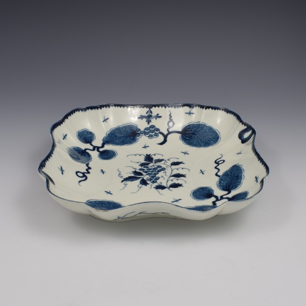 Rare Large First Period Worcester Porcelain Rubber Tree Plant Square Dessert Dish c.1775 View III