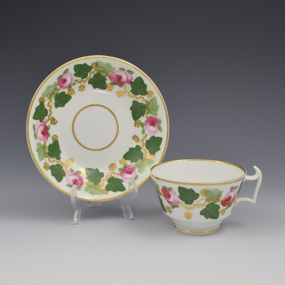Bloor Derby Porcelain Pink Roses Tea Cup & Saucer c.1820