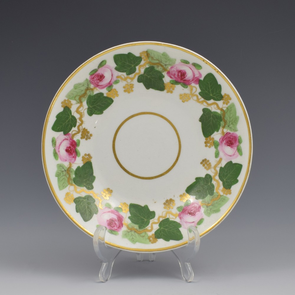 Bloor Derby Porcelain Pink Roses Tea Cup & Saucer c.1820 View II