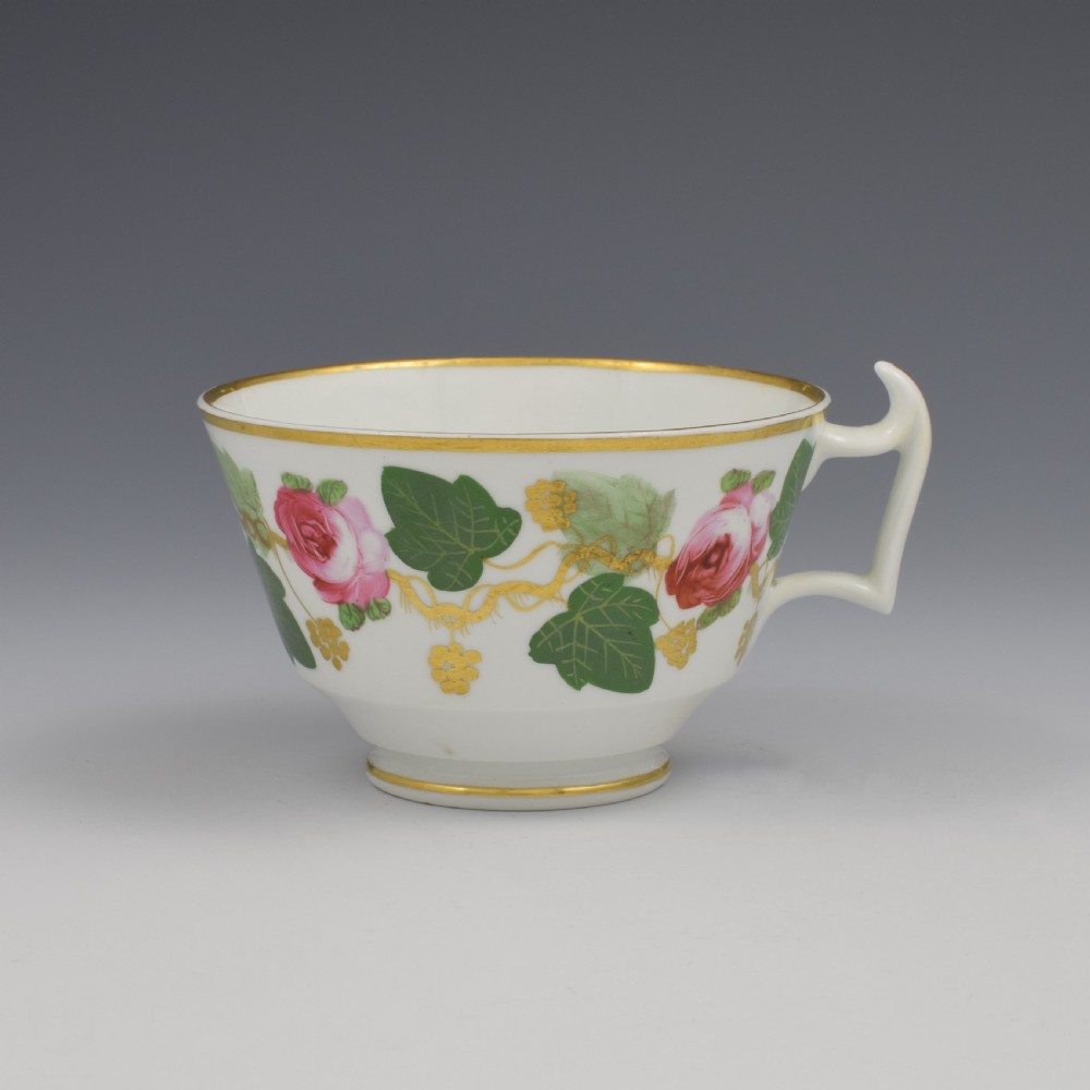 Bloor Derby Porcelain Pink Roses Tea Cup & Saucer c.1820 View III