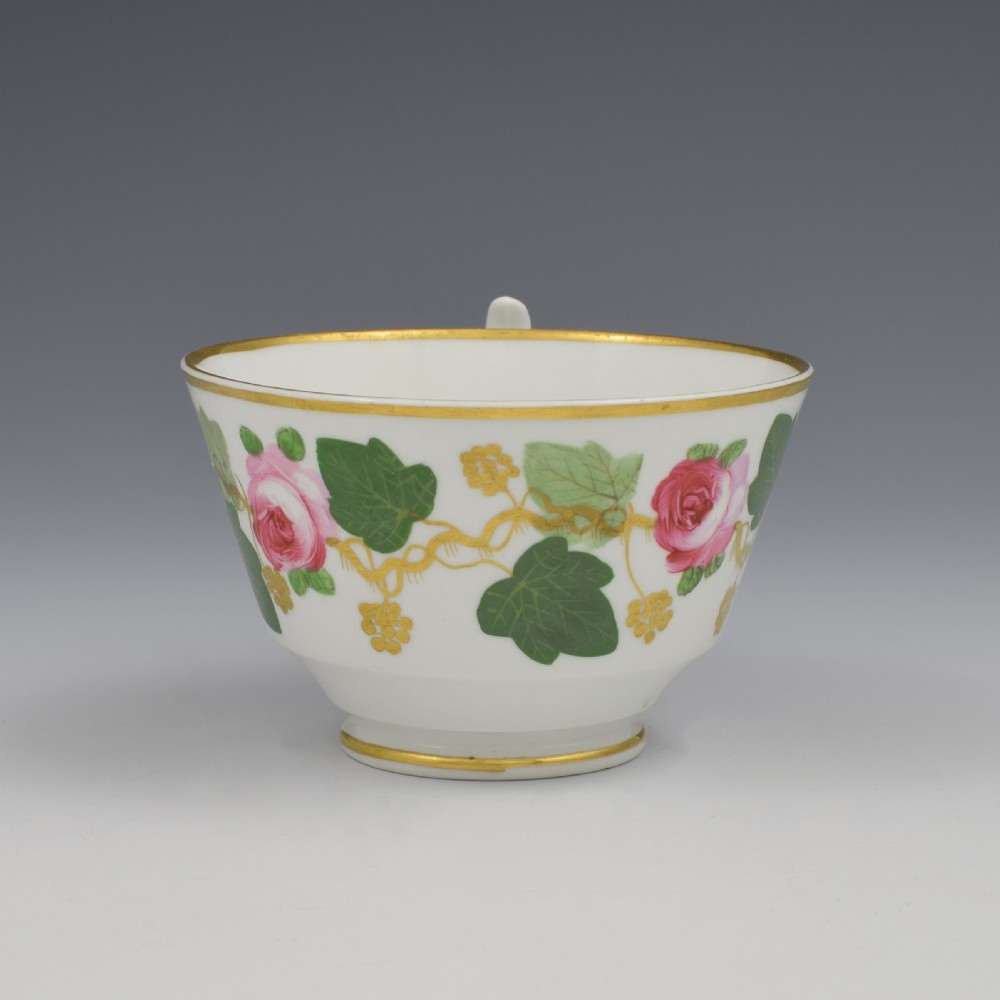 Bloor Derby Porcelain Pink Roses Tea Cup & Saucer c.1820 View IV