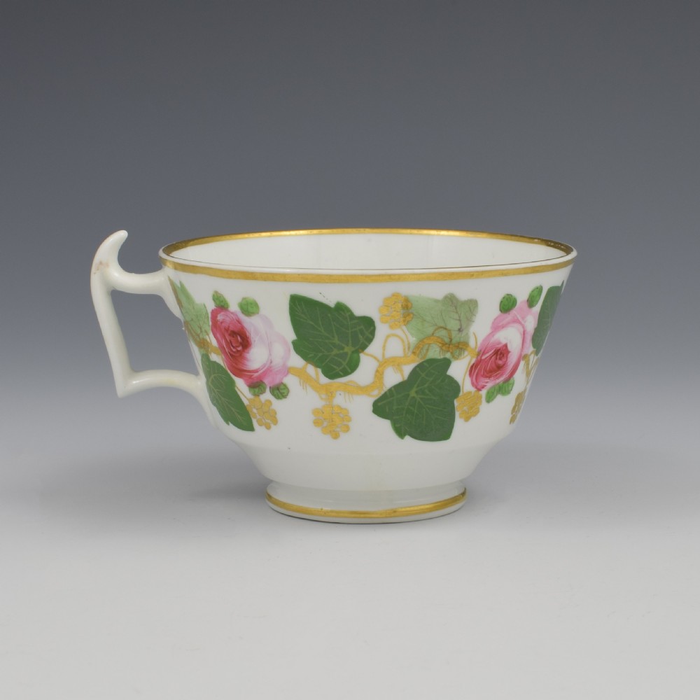 Bloor Derby Porcelain Pink Roses Tea Cup & Saucer c.1820 View VI