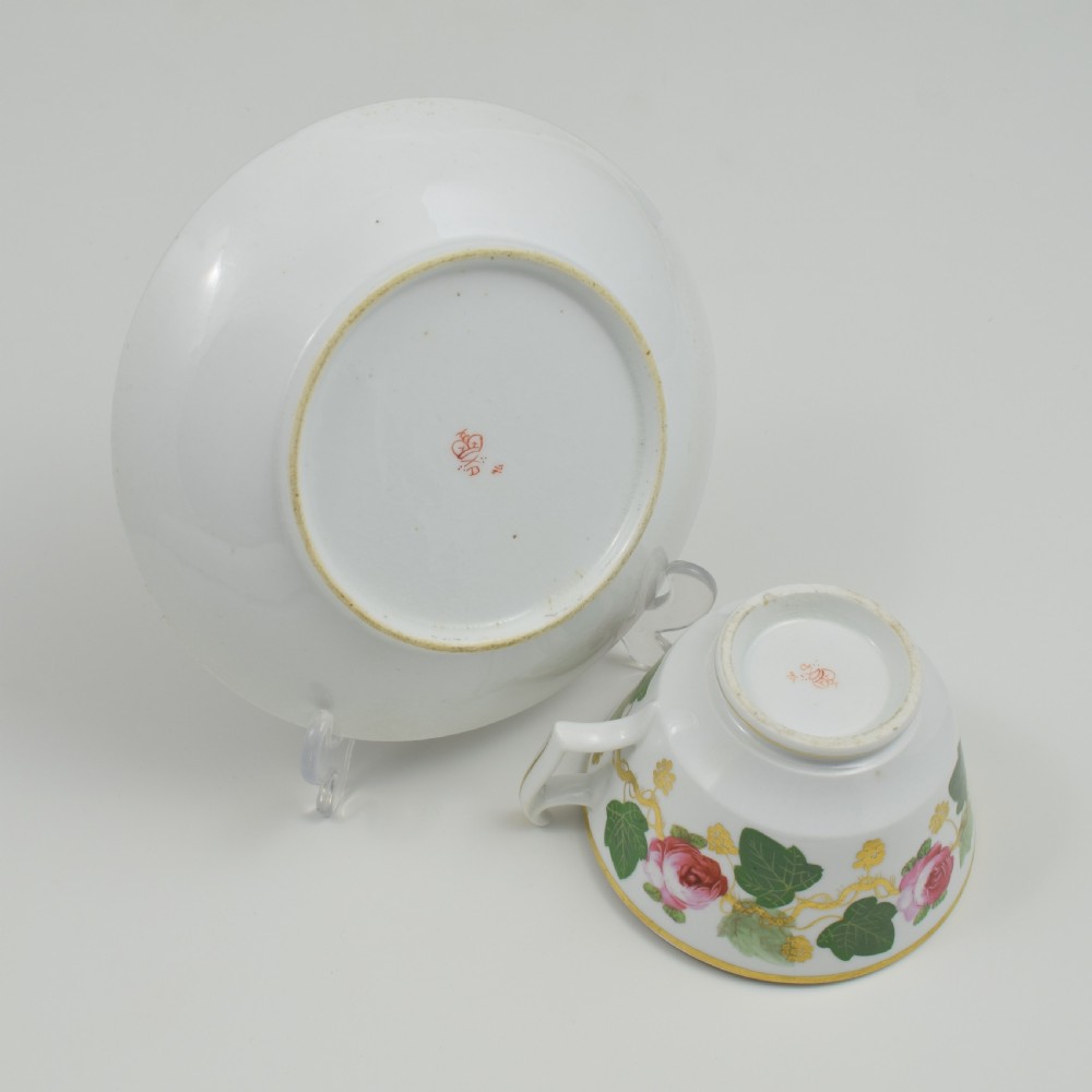 Bloor Derby Porcelain Pink Roses Tea Cup & Saucer c.1820 View VII