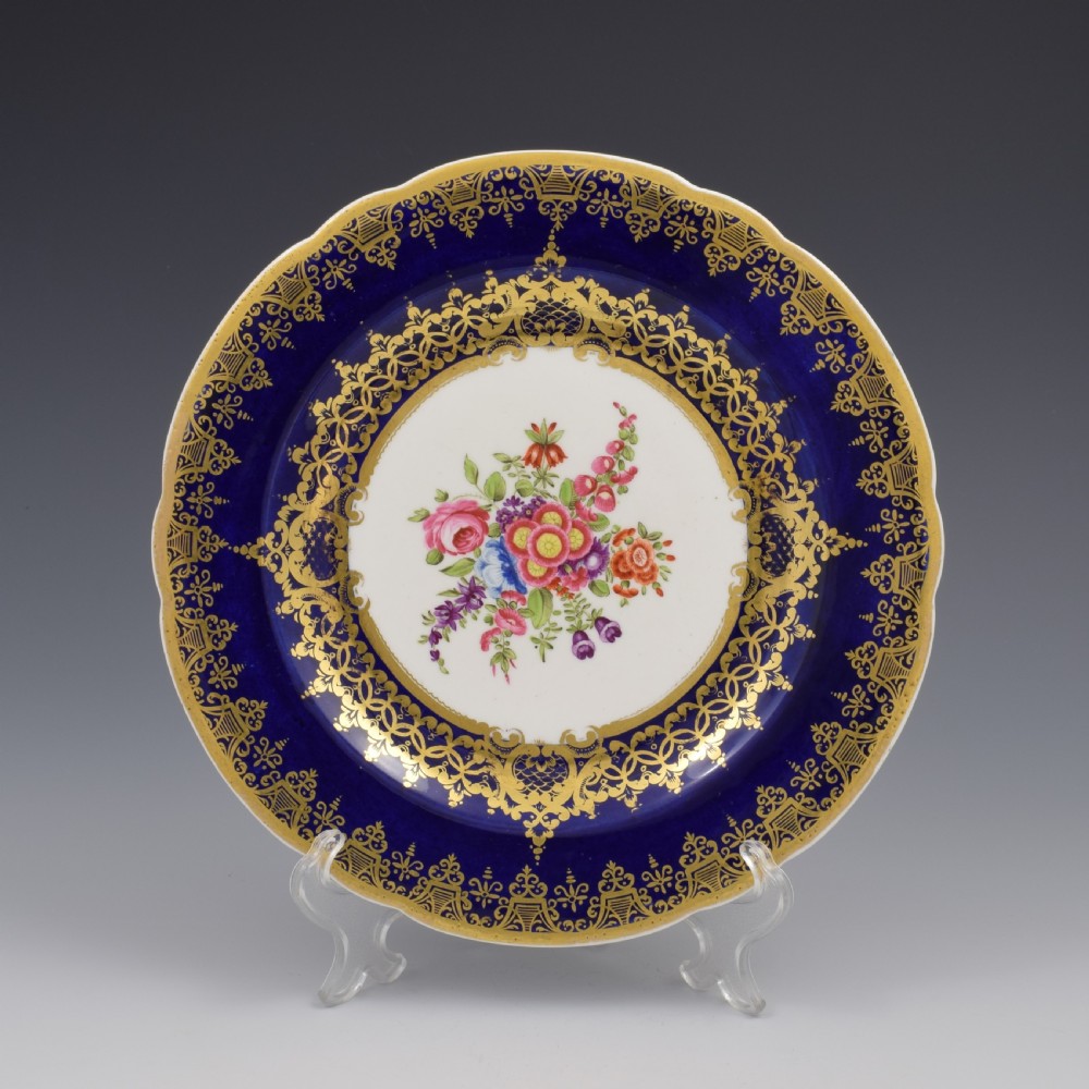 Georgian Spode Porcelain Worcester Style Wet Blue Floral Dessert Plate 3162 c.1806