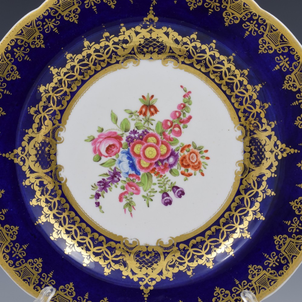 Georgian Spode Porcelain Worcester Style Wet Blue Floral Dessert Plate 3162 c.1806 View II