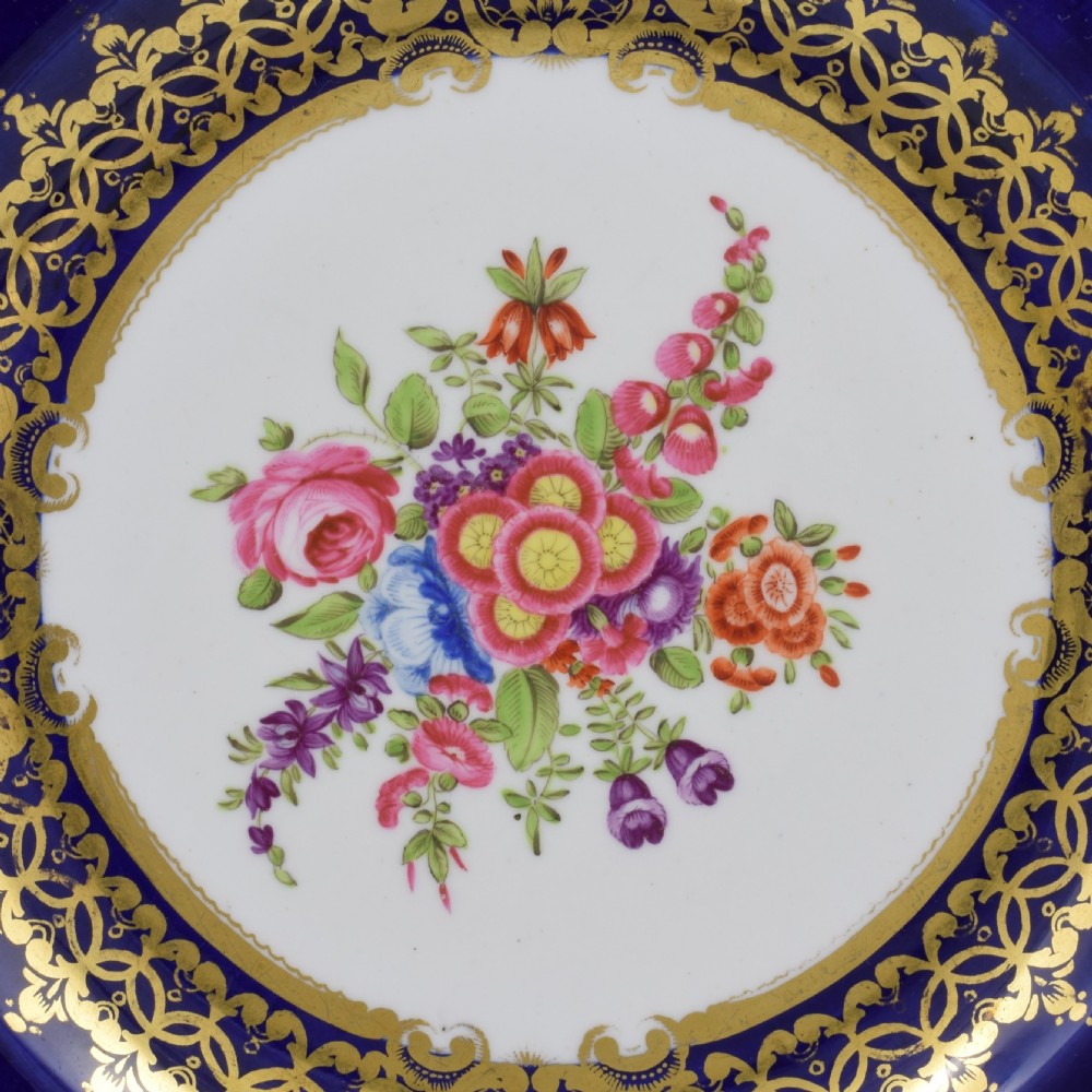 Georgian Spode Porcelain Worcester Style Wet Blue Floral Dessert Plate 3162 c.1806 View III