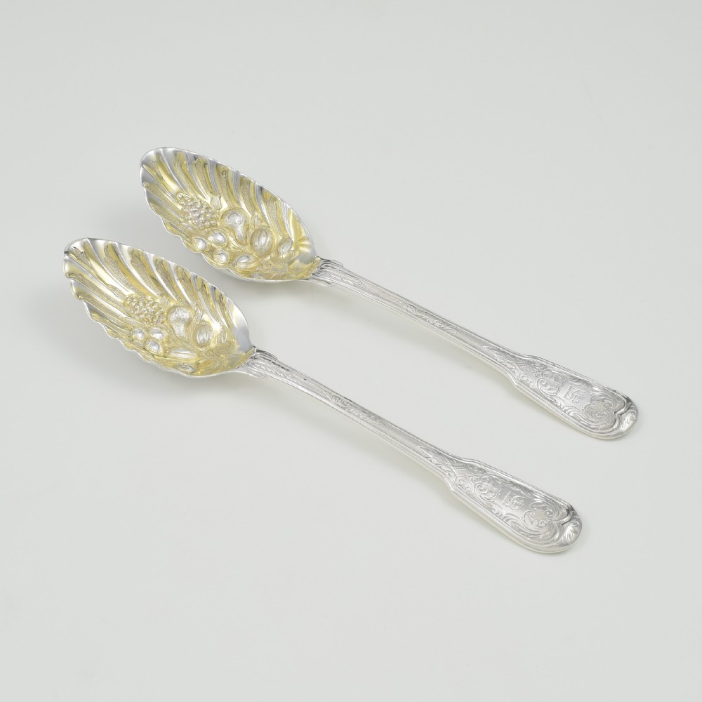 Pair Georgian Irish Silver Berry Serving Spoons Dublin 1773 George III