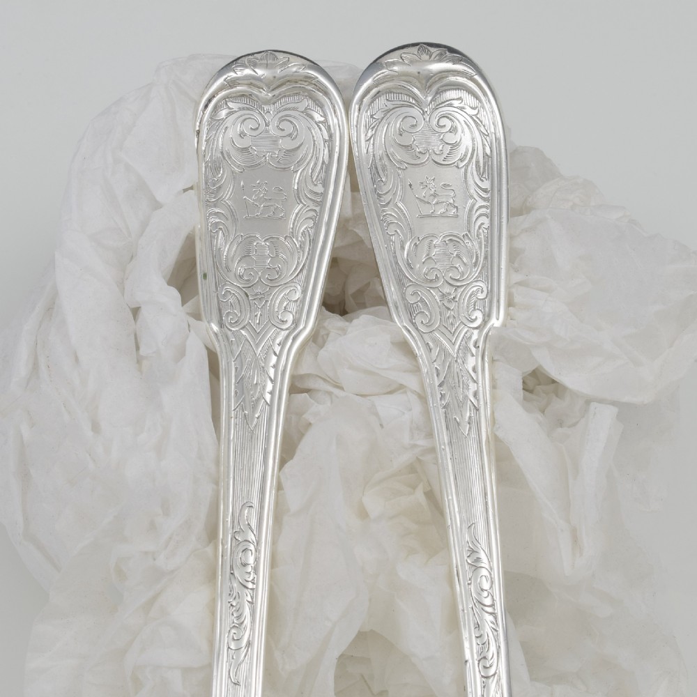 Pair Georgian Irish Silver Berry Serving Spoons Dublin 1773 George III View V