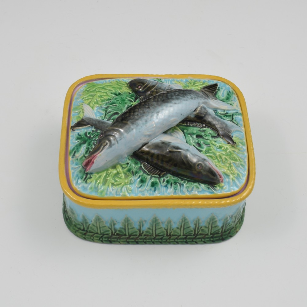 Stunning George Jones Majolica Turquoise Sardine Box & Cover c.1875 View II