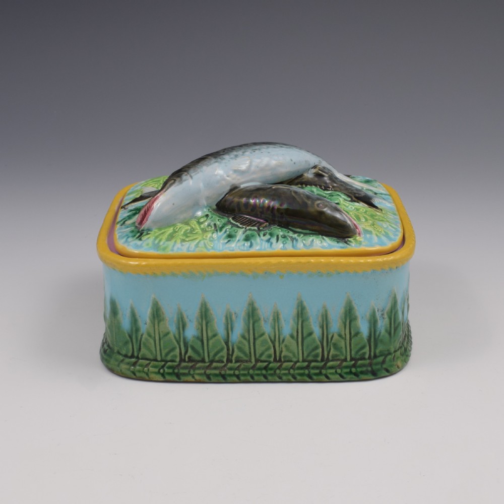 Stunning George Jones Majolica Turquoise Sardine Box & Cover c.1875 View VII
