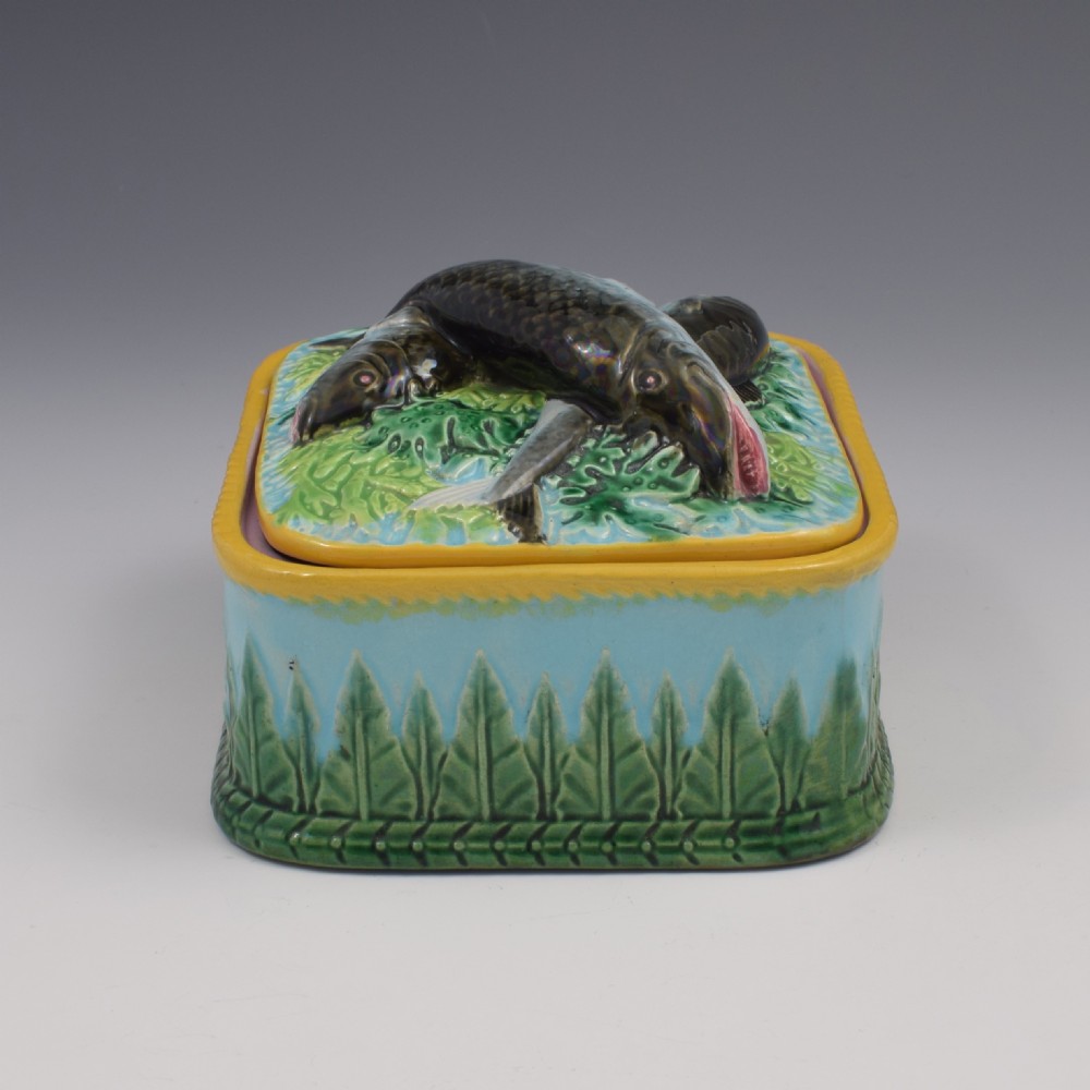Stunning George Jones Majolica Turquoise Sardine Box & Cover c.1875 View VIII