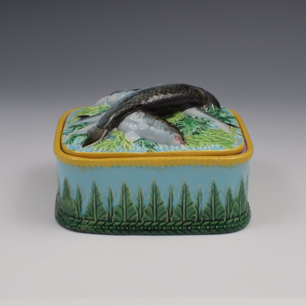 Stunning George Jones Majolica Turquoise Sardine Box & Cover c.1875 View IX