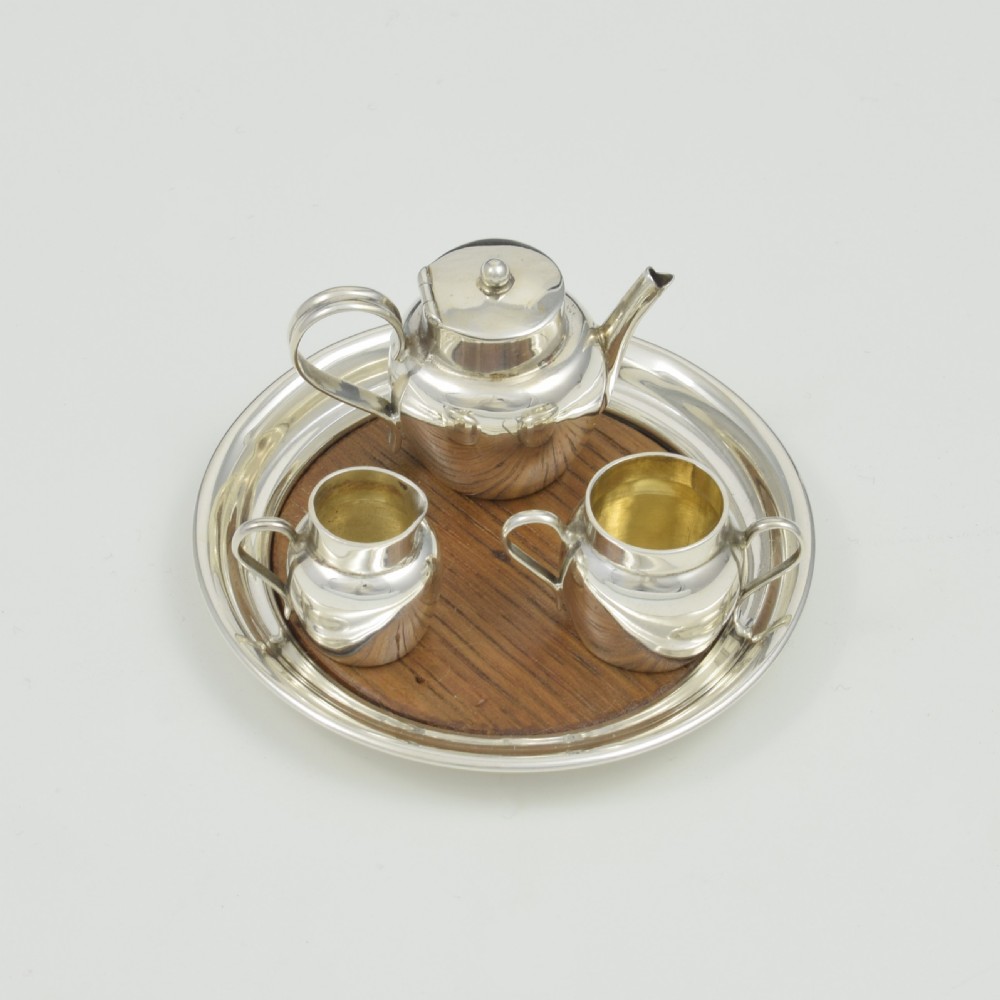 Charming Edwardian Novelty Miniature Silver Tea Set & Tray Saunders & Shepherd Antique