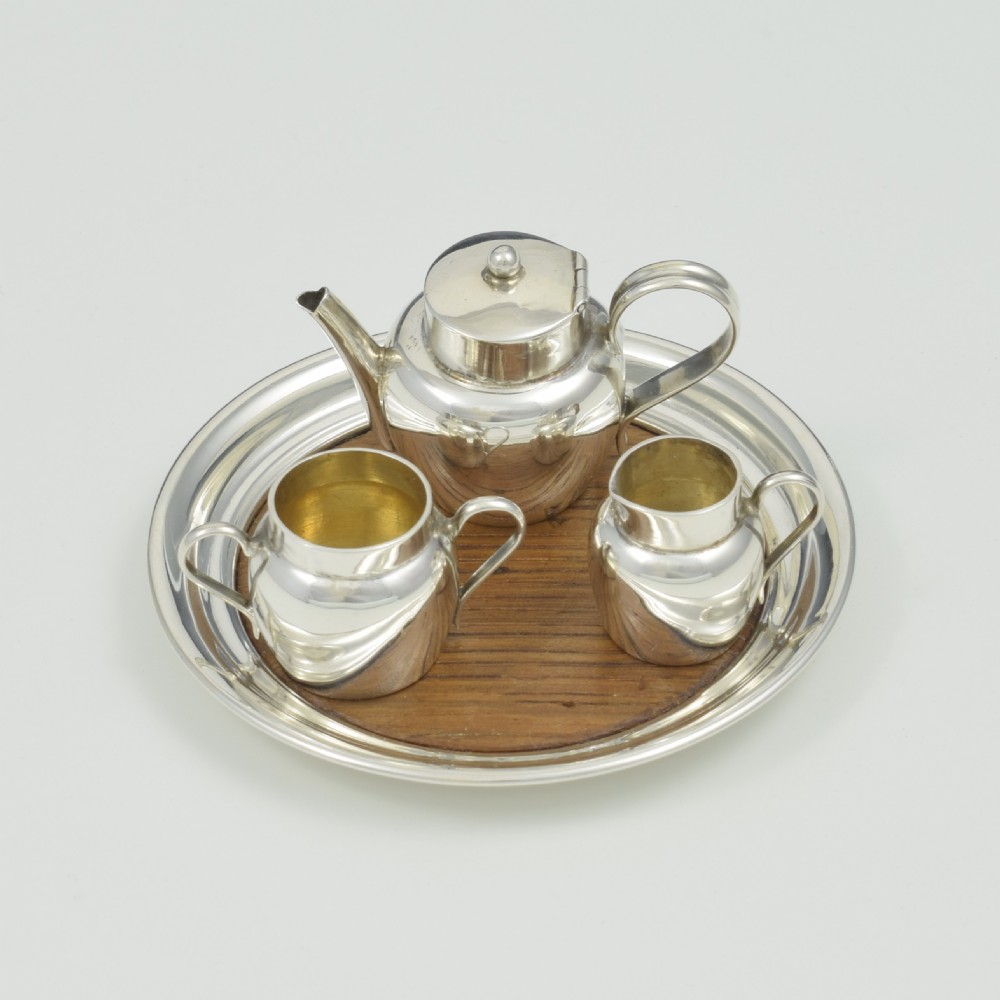 Charming Edwardian Novelty Miniature Silver Tea Set & Tray Saunders & Shepherd Antique View II