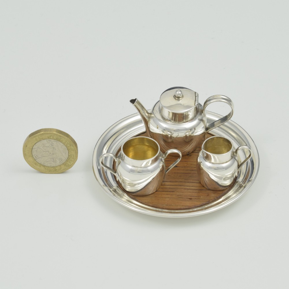 Charming Edwardian Novelty Miniature Silver Tea Set & Tray Saunders & Shepherd Antique View III