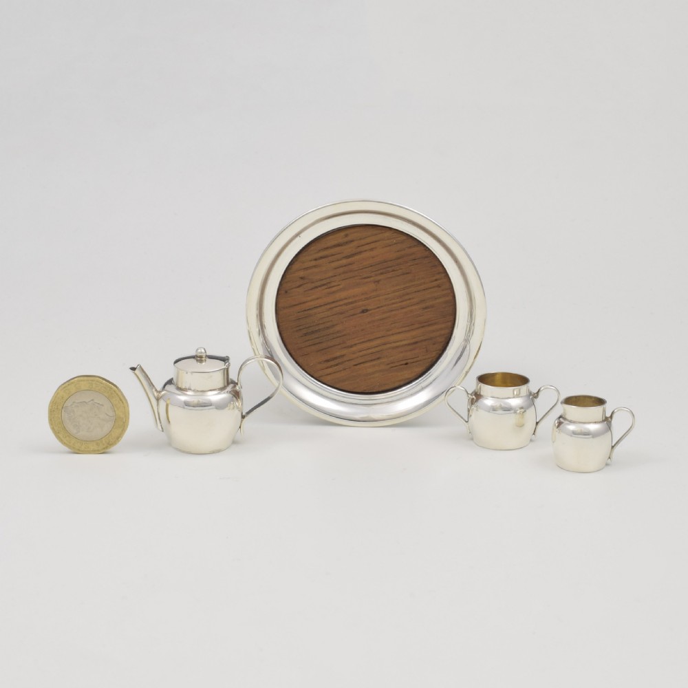Charming Edwardian Novelty Miniature Silver Tea Set & Tray Saunders & Shepherd Antique View IV