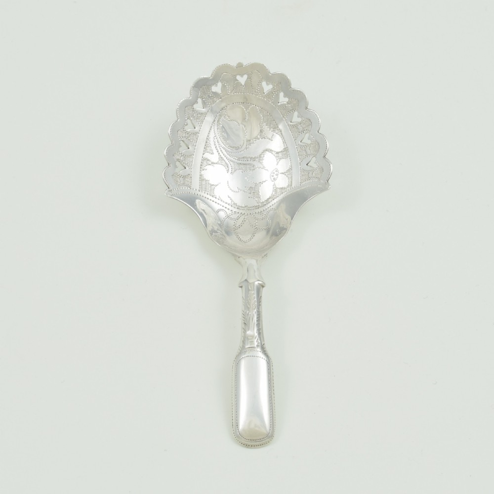 Rare Georgian Pierced Hearts Silver Caddy Spoon View IX