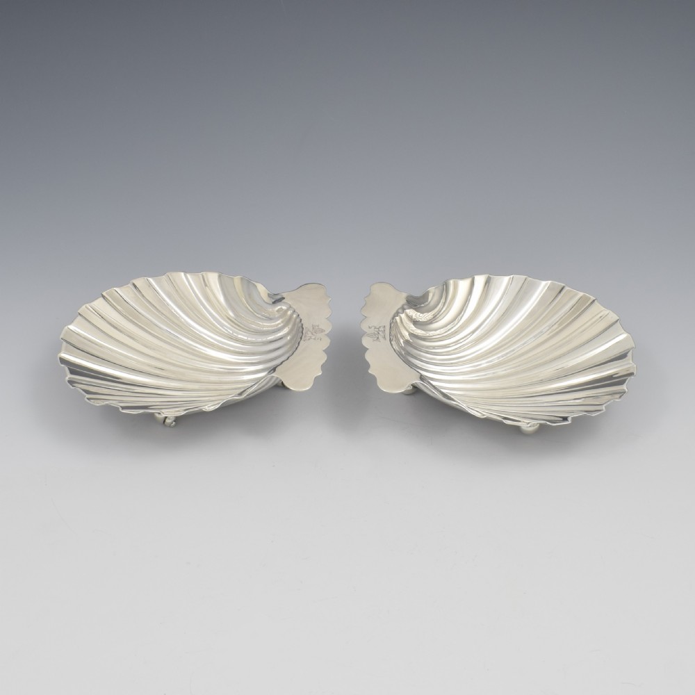 Stunning Pair Of George II Silver Butter Shell Dishes 1750 Samuel Herbert Georgian View VI