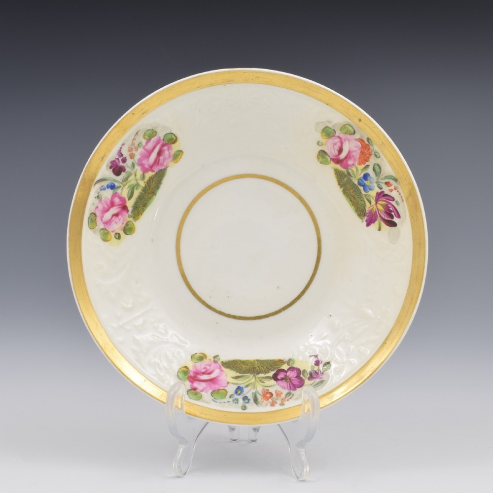 Pretty New Hall Porcelain Press Moulded Cup & Saucer c.1825 View II