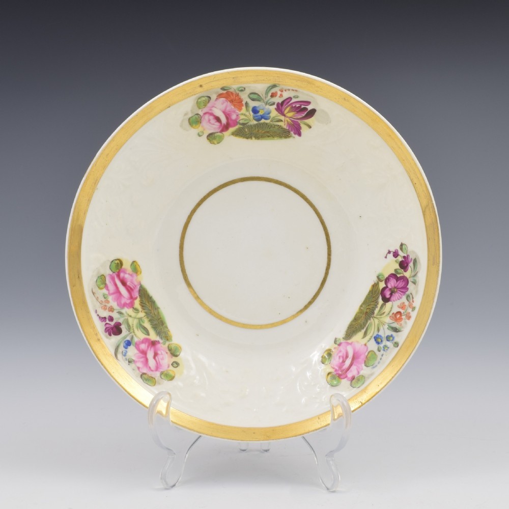 Pretty New Hall Porcelain Press Moulded Cup & Saucer c.1825 View III