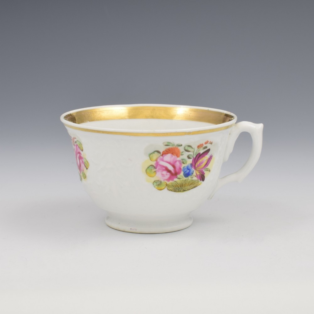 Pretty New Hall Porcelain Press Moulded Cup & Saucer c.1825 View IV