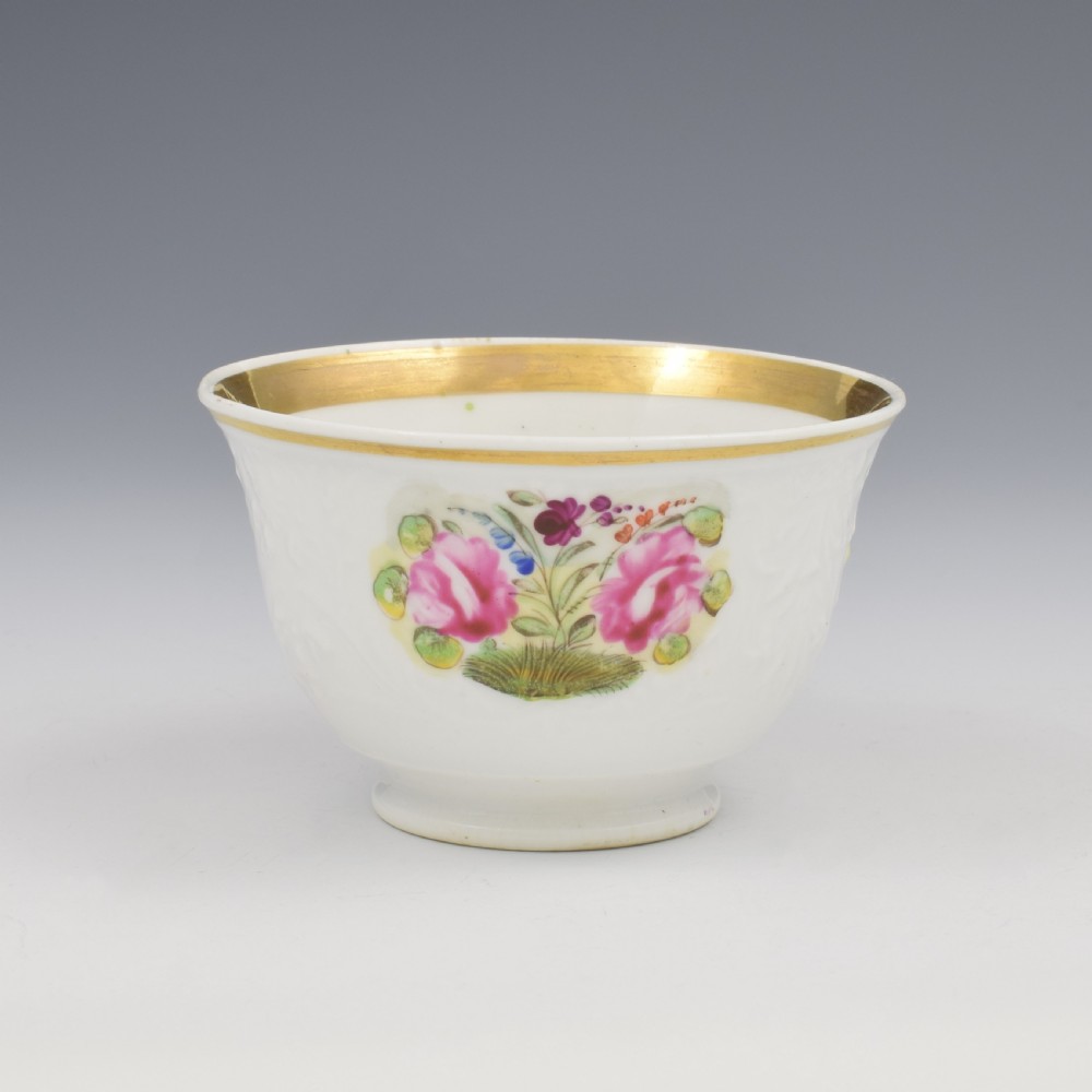 Pretty New Hall Porcelain Press Moulded Cup & Saucer c.1825 View V