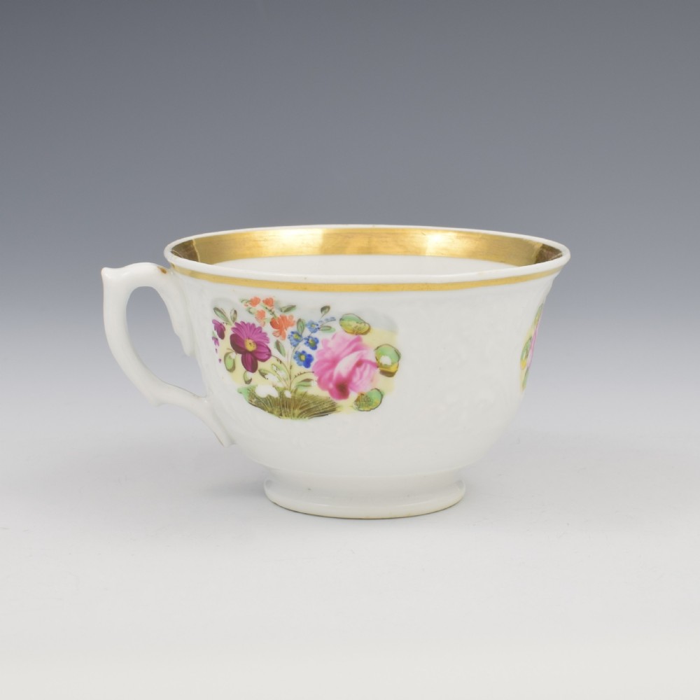 Pretty New Hall Porcelain Press Moulded Cup & Saucer c.1825 View VI