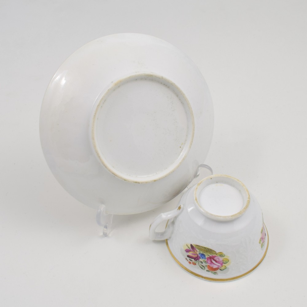 Pretty New Hall Porcelain Press Moulded Cup & Saucer c.1825 View VIII