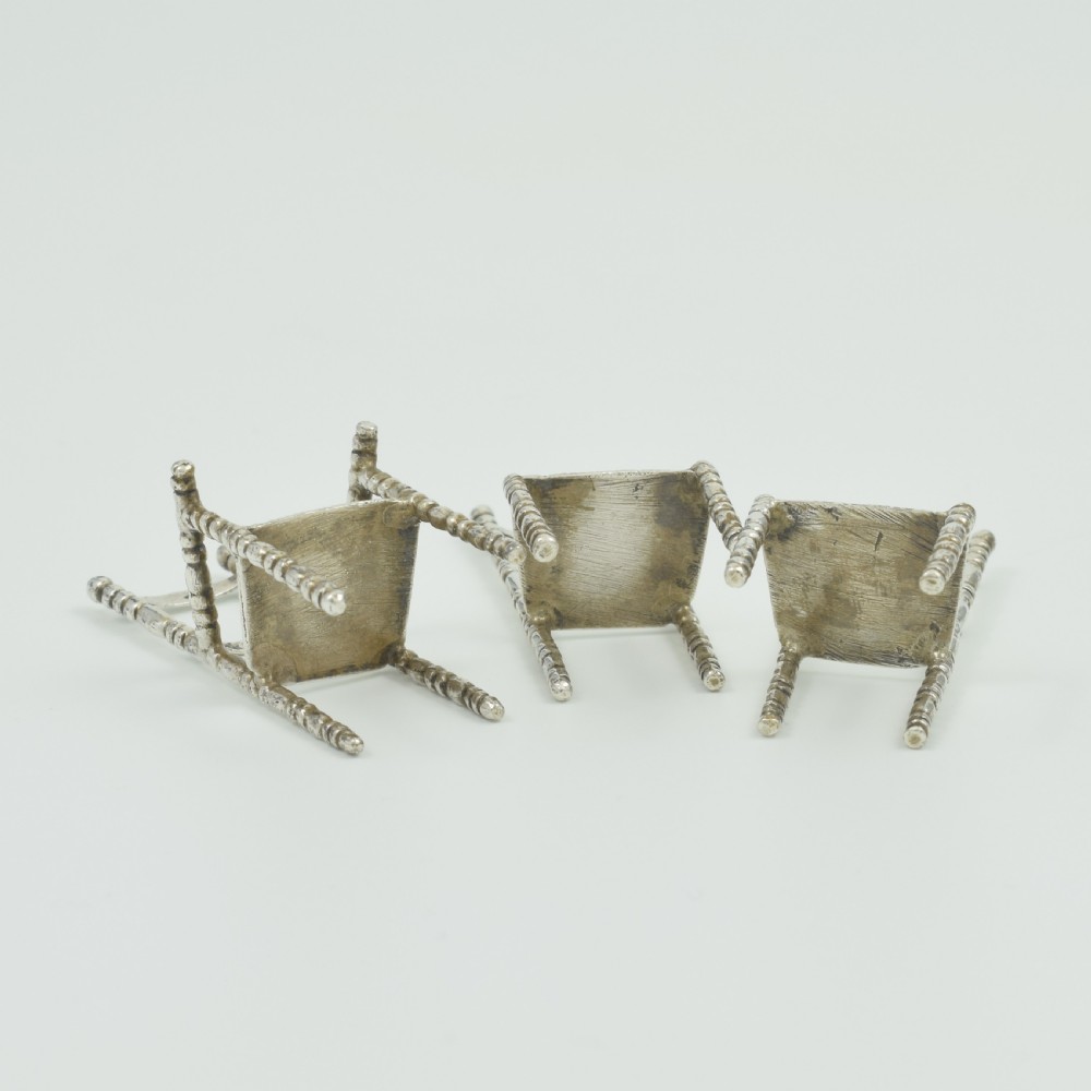 Set Of Antique Dutch Miniature Silver Chairs / Doll's House Furniture  View V
