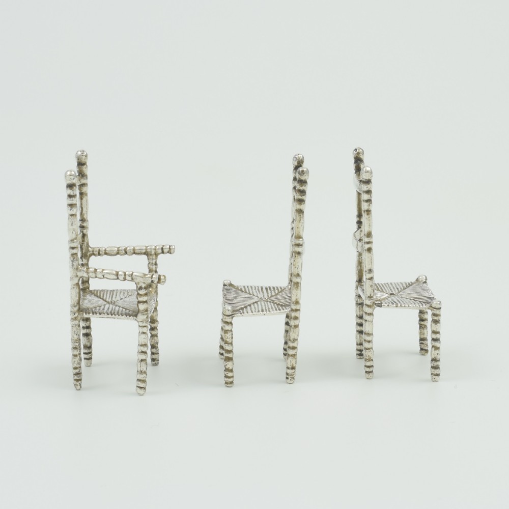 Set Of Antique Dutch Miniature Silver Chairs / Doll's House Furniture  View VI